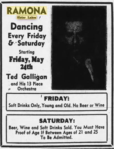 Ramona Ballroom/Dance Pavilion at Sister Lakes - 23 May 1946 Ad (newer photo)